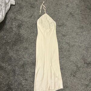 Cream silk halter neck dress